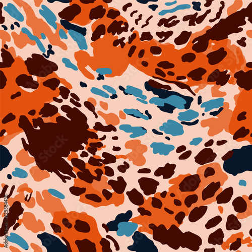 Creative animal fur wallpaper. Abstract textured leopard skin seamless pattern. Wild african cats camouflage background.