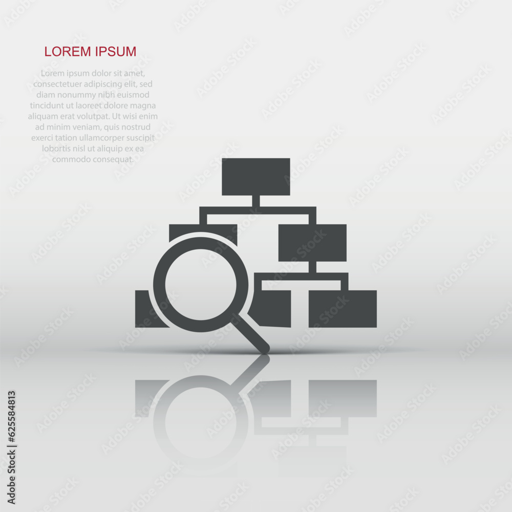 Hierarchy diagram icon in flat style. Structure search vector illustration on white isolated background. Organization workflow business concept. Hierarchy diagram icon in flat style. Structure search vector illustration on white isolated background. Organization workflow business concept.