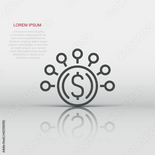 Money revenue icon in flat style. Dollar coin vector illustration on white isolated background. Finance structure business concept.