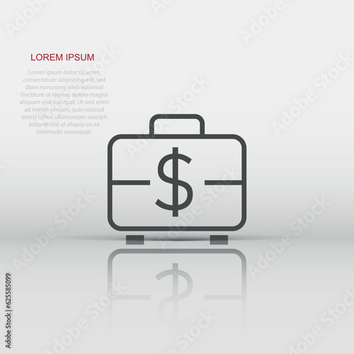 Money briefcase icon in flat style. Cash box vector illustration on white isolated background. Finance business concept.