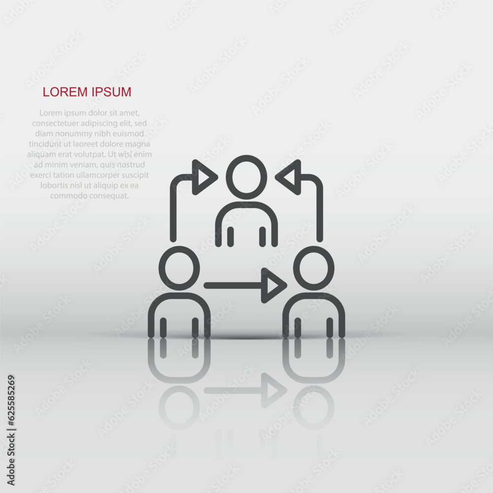 People referral icon in flat style. Business communication vector illustration on white background. Reference teamwork business concept. People referral icon in flat style. Business communication vector illustration on white background. Reference teamwork business concept.