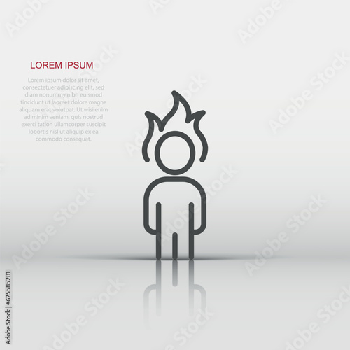 People with flame head icon in flat style. Stress expression vector illustration on white isolated background. Health problem business concept.