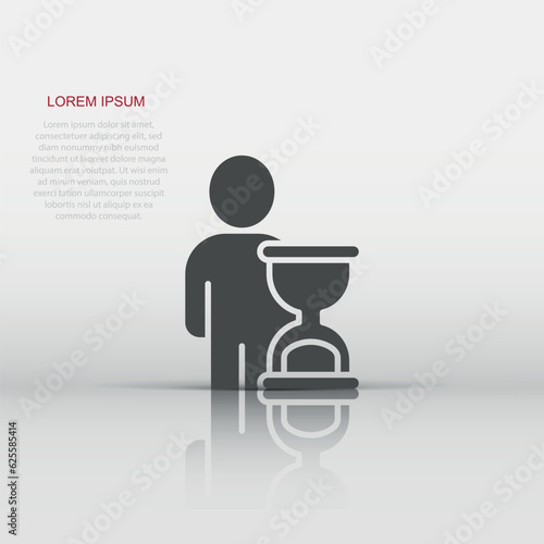 People and clock icon in flat style. User time vector illustration on white isolated background. Businessman business concept.