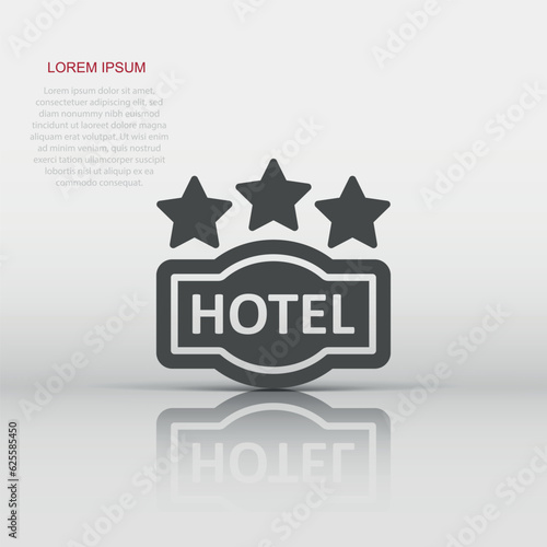 Hotel 3 stars sign icon in flat style. Inn vector illustration on white isolated background. Hostel room information business concept.
