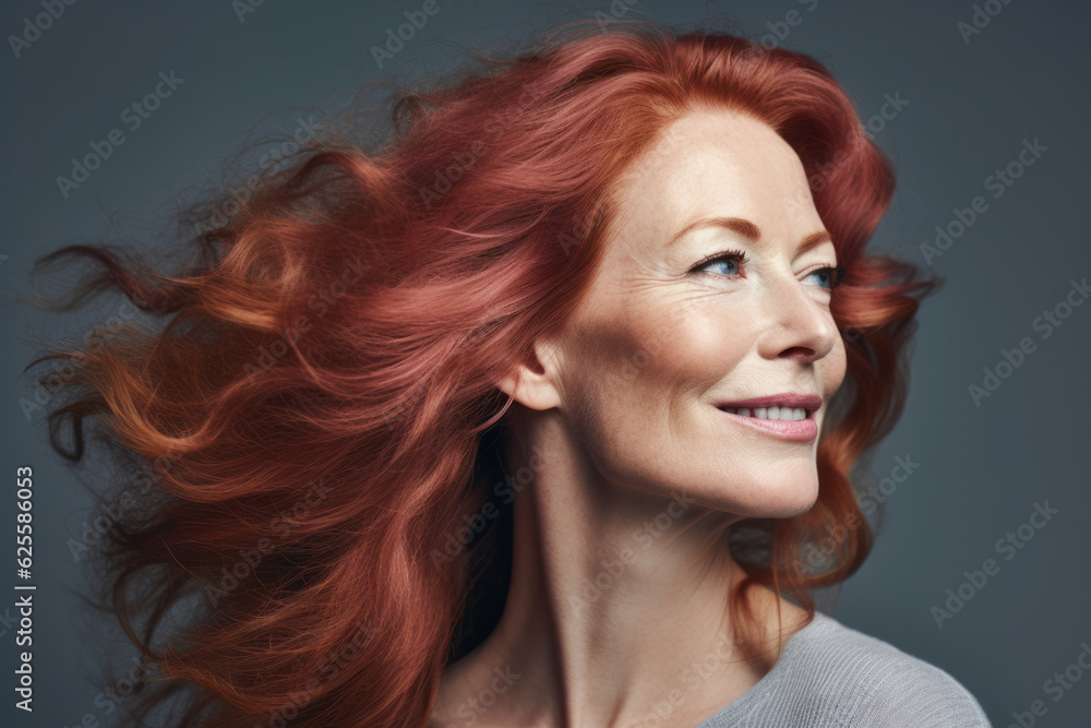 Fototapeta premium Portrait of mature senior lady with redhead hair