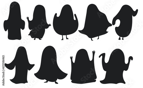 Ghosts, silhouette of ghosts. Set of silhouettes of ghosts. Halloween ghosts. Boo! Halloween, holiday. Souls. Silhouette, black shadow. Frightening, shadow theater.