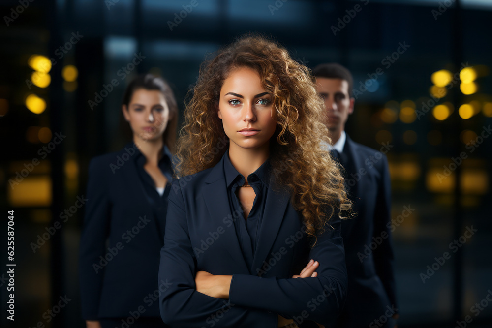 Happy female standing in office. Generative AI. Happy female standing in office. Generative AI.