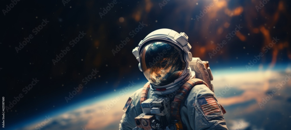 Astronaut at outer space background. Generative AI technology Astronaut at outer space background. Generative AI technology