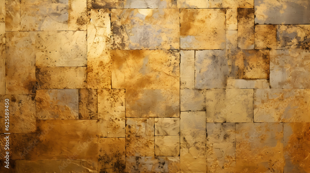 Golden old brick wall background. AI