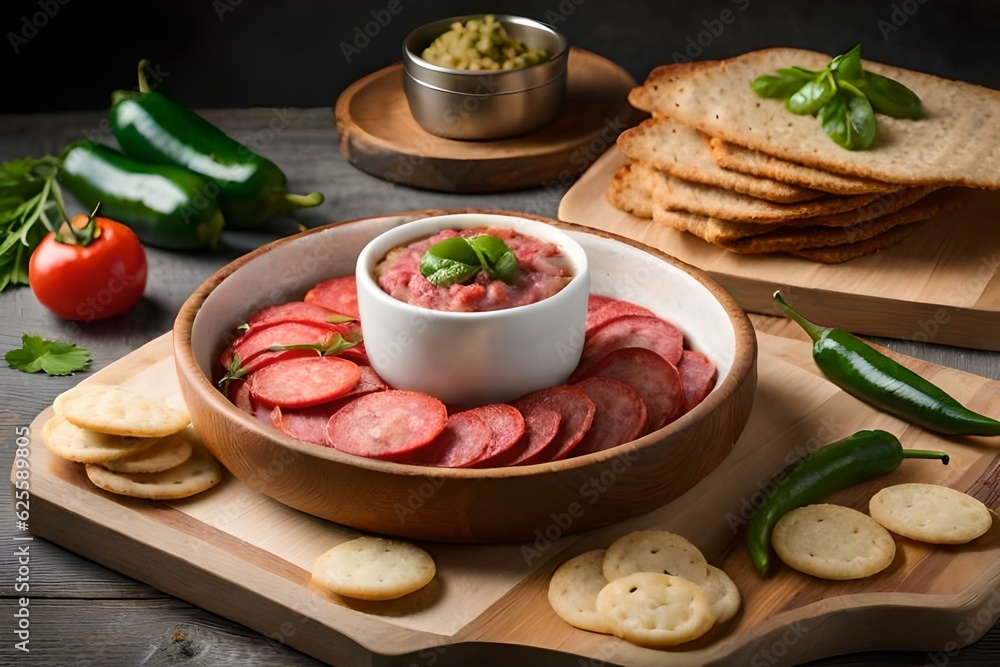 salami and vegetables with yogurt and tomatoes - Generative AI salami and vegetables with yogurt and tomatoes - Generative AI