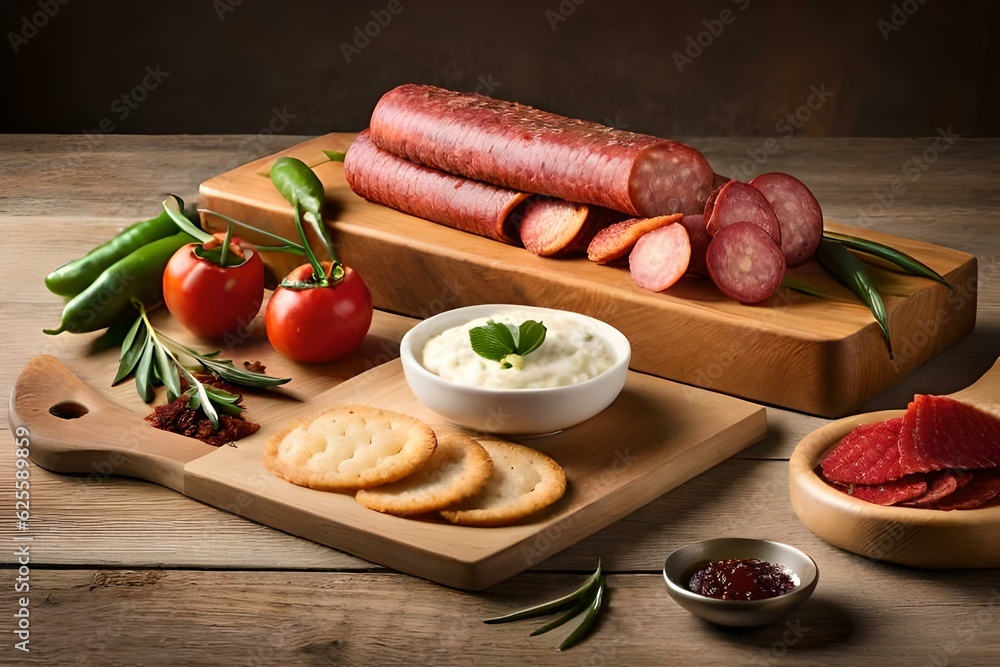 salami and vegetables with yogurt and tomatoes - Generative AI salami and vegetables with yogurt and tomatoes - Generative AI