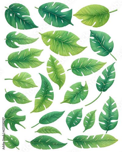 Tropical watercolor leaves on transparent background  generative ai