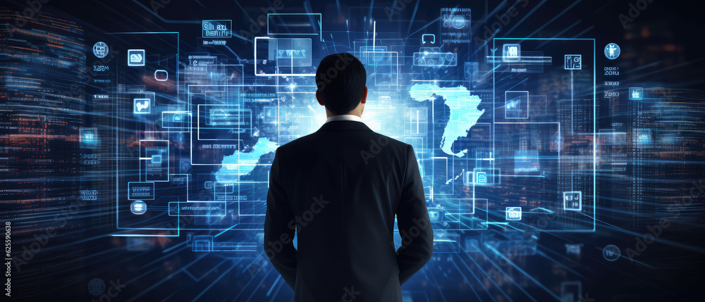 Fototapeta premium Modern smart technology interconnection, information interaction concept map