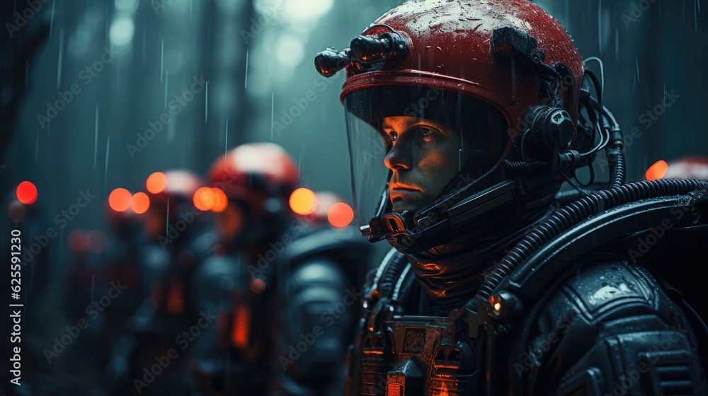 Fototapeta premium A group of astronauts walking on Mars to explore.