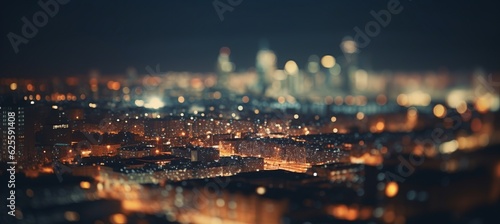 Night cityscape lights building bokeh background. Generative AI technology.	
 photo
