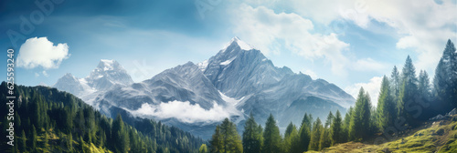 wide panorama beautiful snow mountain scenery