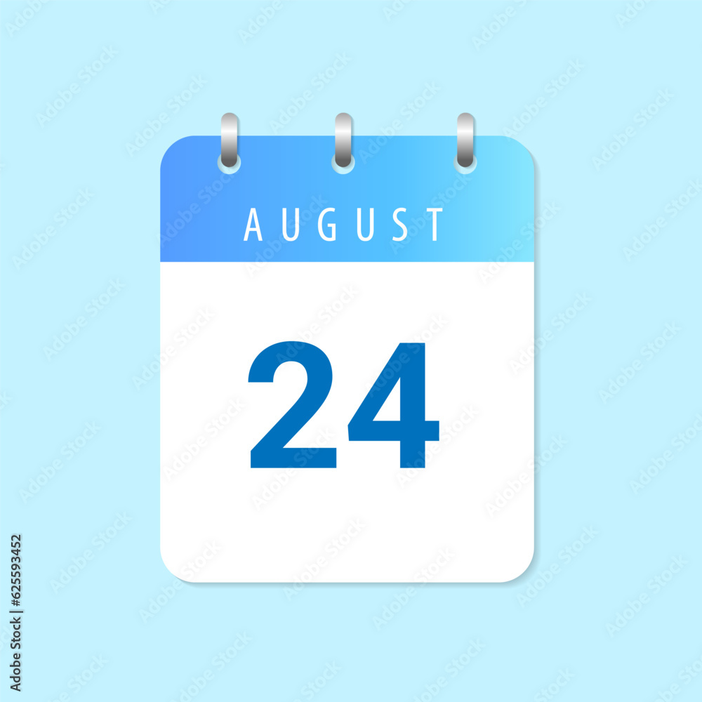 Daily calendar 24th of August month on white paper note Daily calendar 24th of August month on white paper note