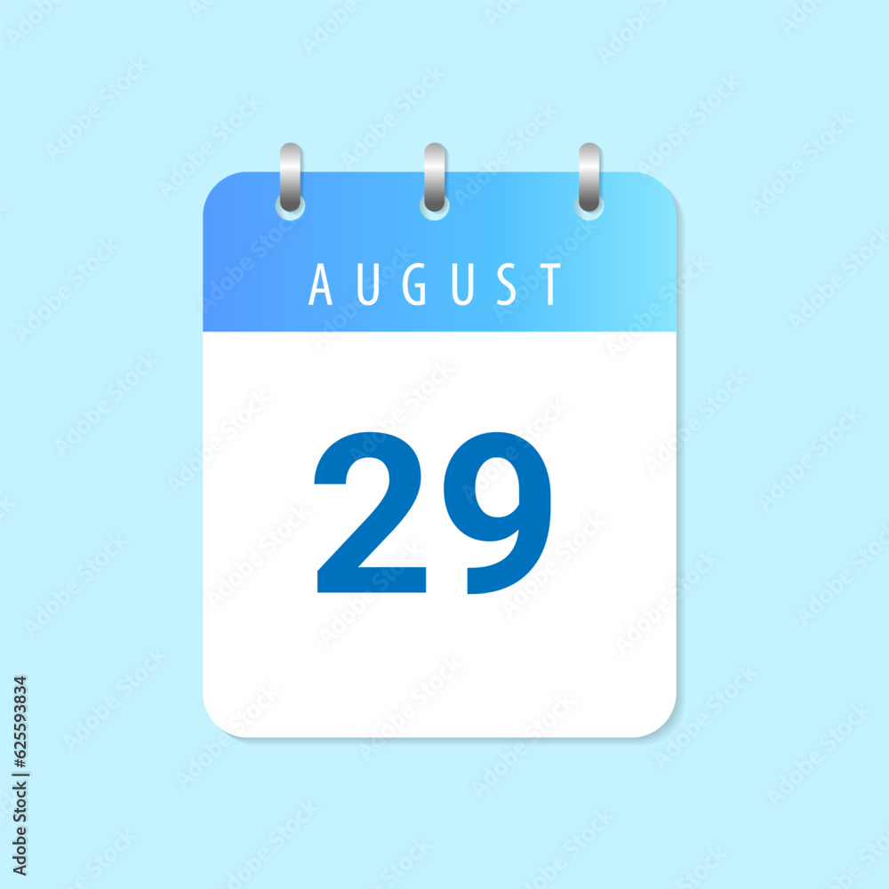 Daily calendar 29th of August month on white paper note Daily calendar 29th of August month on white paper note