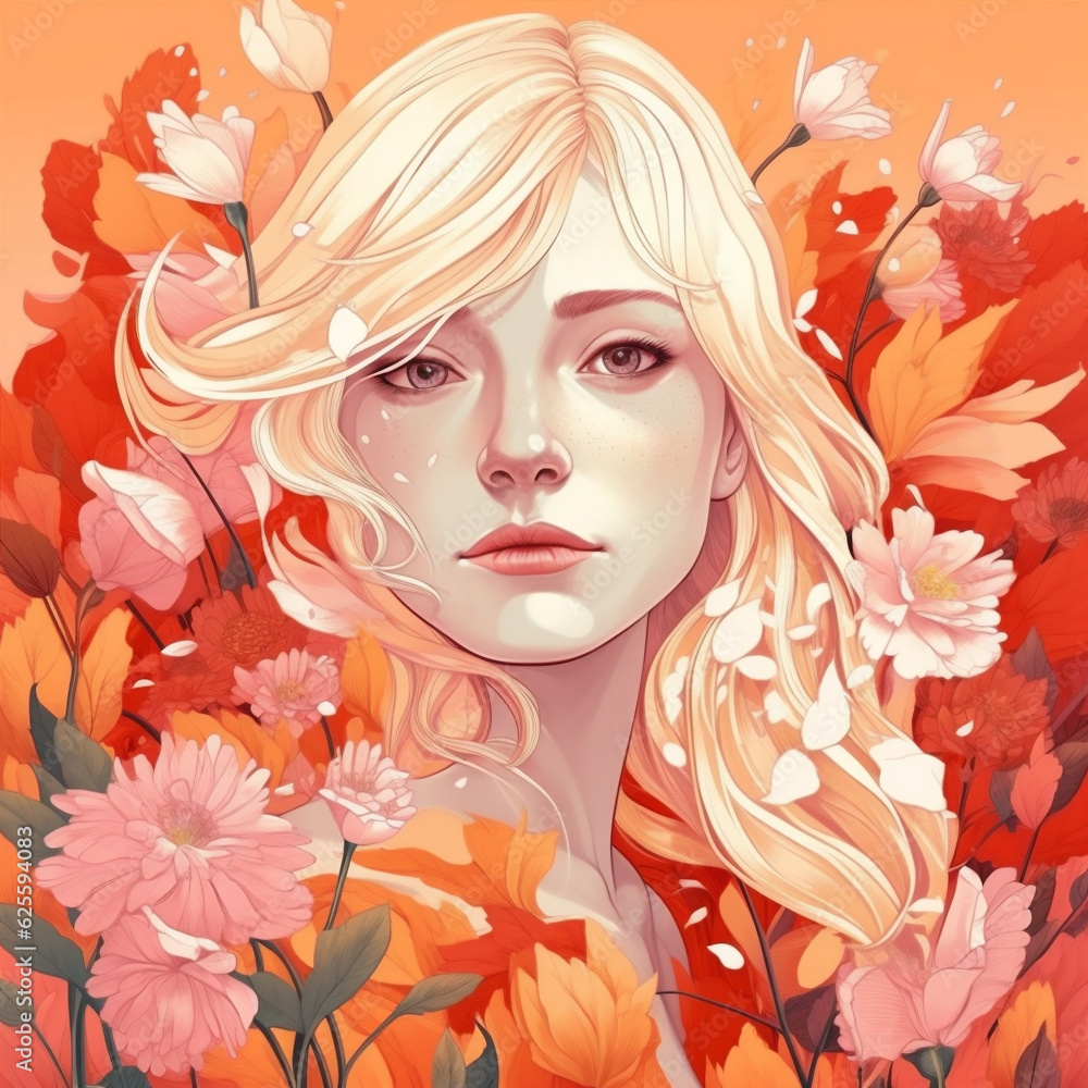 woman person pastel girl colourful beauty trend tender portrait face flower. Generative AI.