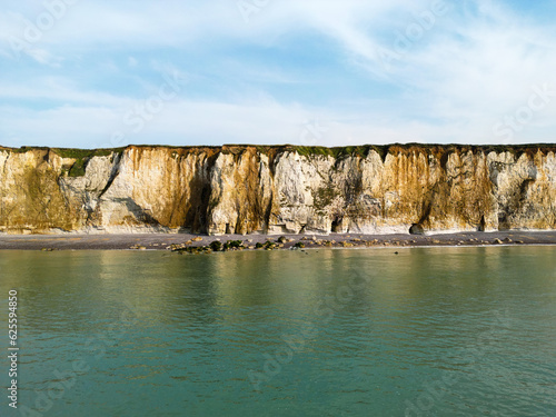 Drone photo of cliff near Sotteville-sur-Mer and Veules-les-Roses, Normandy, France