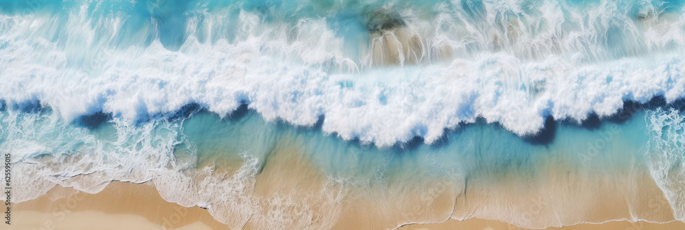 Drone perspective overlooking the clean and beautiful beach and waves Drone perspective overlooking the clean and beautiful beach and waves
