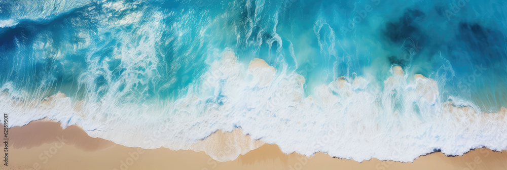 Drone perspective overlooking the clean and beautiful beach and waves Drone perspective overlooking the clean and beautiful beach and waves