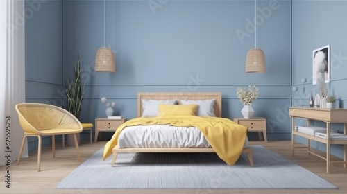 Wallpaper Mural scandinavian design house beautiful concept bedroom interior design with colour accent wall headboard feature wall bedroom with daylight cosy atmosphere home interior concept,ai generate Torontodigital.ca