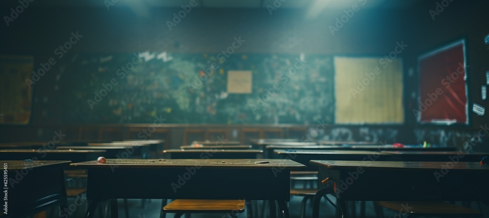Obraz premium Empty classroom interior melancholic background. Generative AI technology.