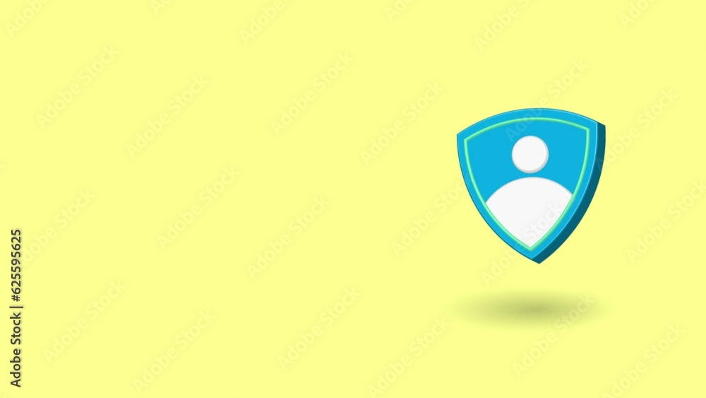 Minimal Animation video template of 3D Blue shield with user icon on yellow pastel color background with copy space for text. Minimal Animation video template of 3D Blue shield with user icon on yellow pastel color background with copy space for text.