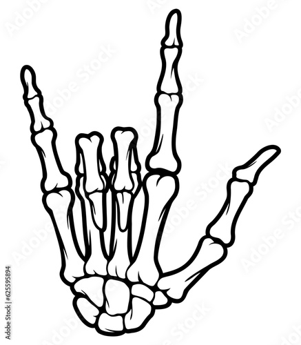Skeleton bone I Love You hand sign illustrations