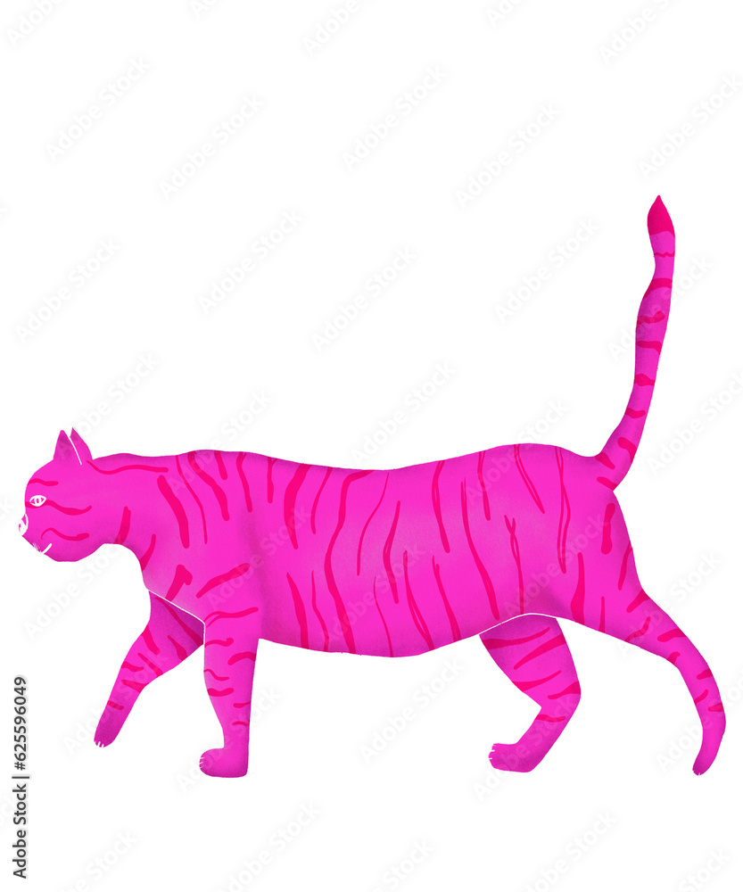 Obraz premium Pink kitten walking Colorful cute cat illustration Png clipart with transparent background Animal cartoon style Digital cut file Kitty Great for baby shower, greeting cards, invitations