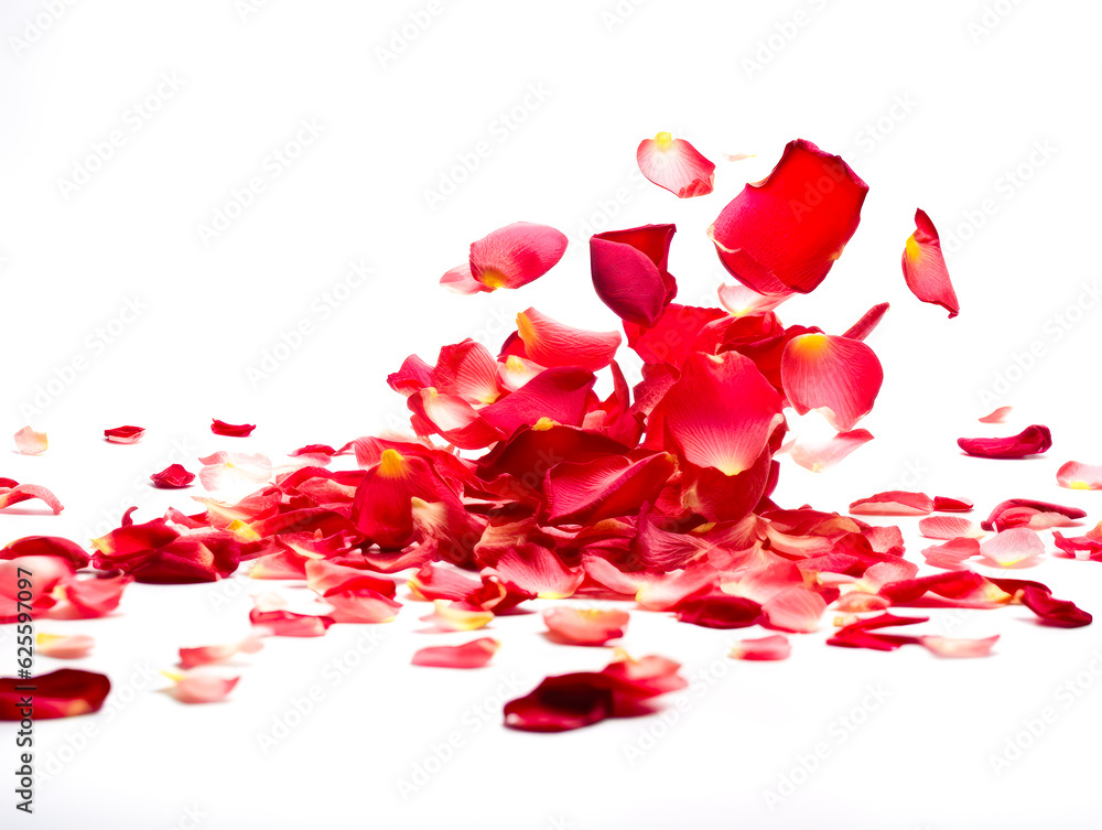 Rose petals fall to the floor. Isolated background. Ai generated. Rose petals fall to the floor. Isolated background. Ai generated.