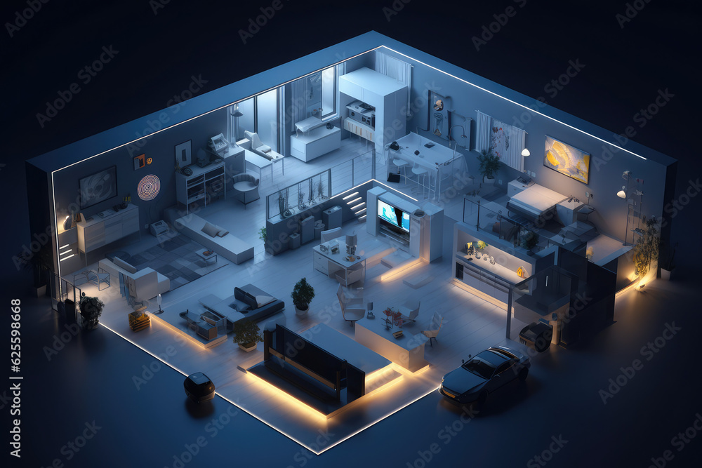 Interior of AI augmented reality smart home, Modern smart home ...