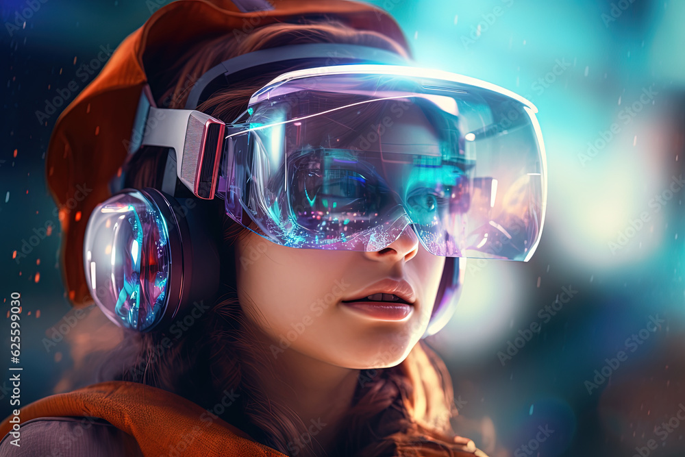 AR glasses technology concept with transparent goggles. Augmented reality futuristic immersive experience. Generated AI AR glasses technology concept with transparent goggles. Augmented reality futuristic immersive experience. Generated AI