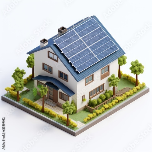 House with Solar Panels isolated on a white background . Eco Friendly Community. Environmental. Sustainable community . Renewable energy transition concept. Made With Generative AI.  © John Martin