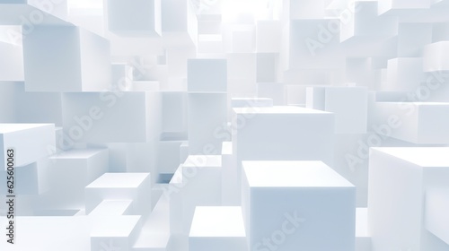 Abstract white digital background with random cubes structure. 3d render illustration