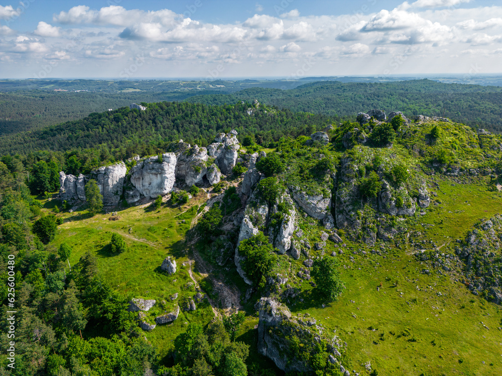 Aerial view of rock formations in the Krakow-Czestochowa Jura. Poland. Aerial view of rock formations in the Krakow-Czestochowa Jura. Poland.