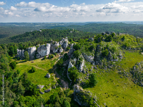 Fototapeta Naklejka Na Ścianę i Meble -  Aerial view of rock formations in the Krakow-Czestochowa Jura. Poland. 