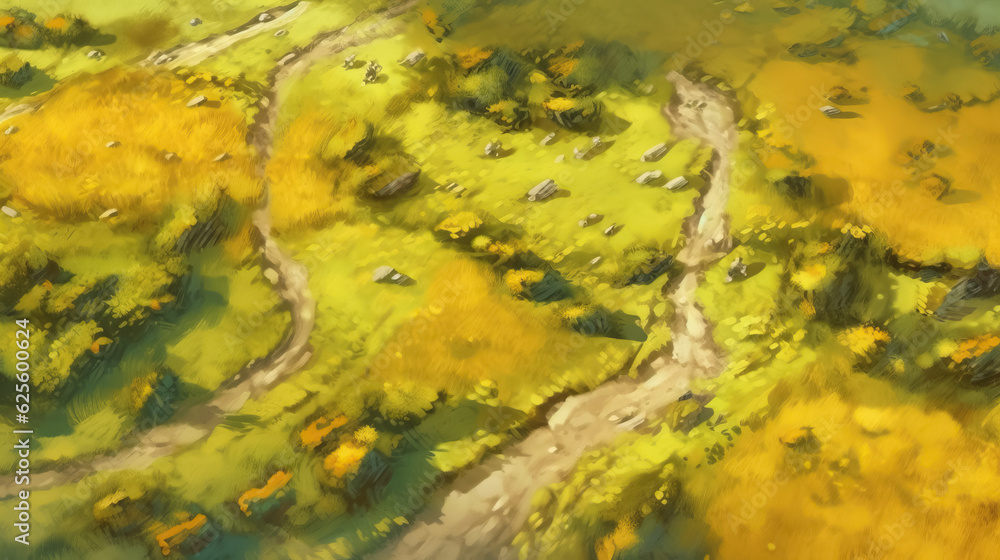 Aerial view of the road with trees in summer digital painting by AI Aerial view of the road with trees in summer digital painting by AI
