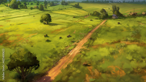 Wallpaper Mural Aerial view of the road with trees in summer digital painting by AI Torontodigital.ca