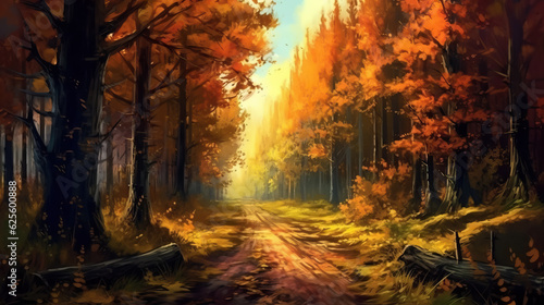 Road in forest daytime digital painting by AI