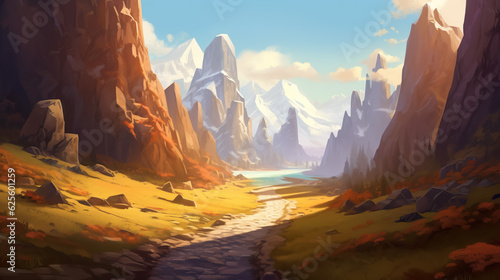 Road in mountains in daytime digital painting by AI