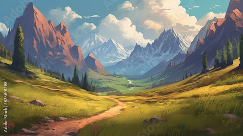 Road in mountains in daytime digital painting by AI