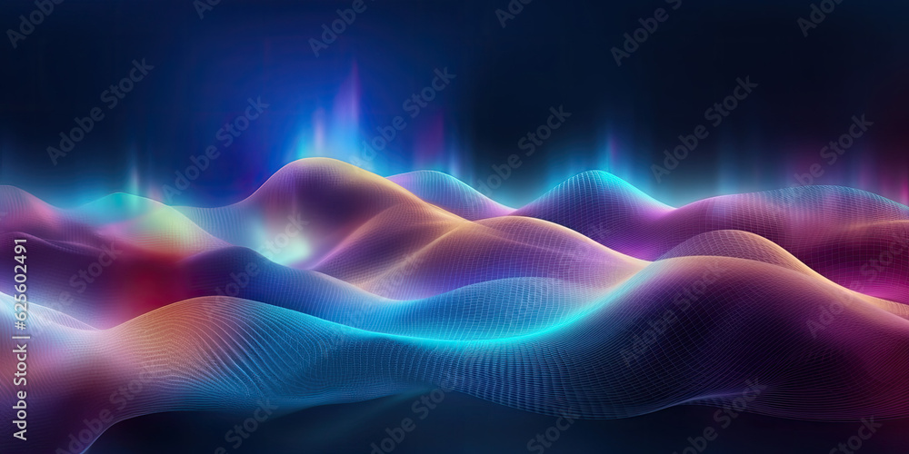 Fototapeta premium Abstract futuristic glowing neon moving high-speed wave lines and hills