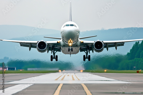 Modern airplane landing at the airport photo