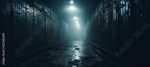Fényképezés Dark prison corridor tunnel melancholic dark background