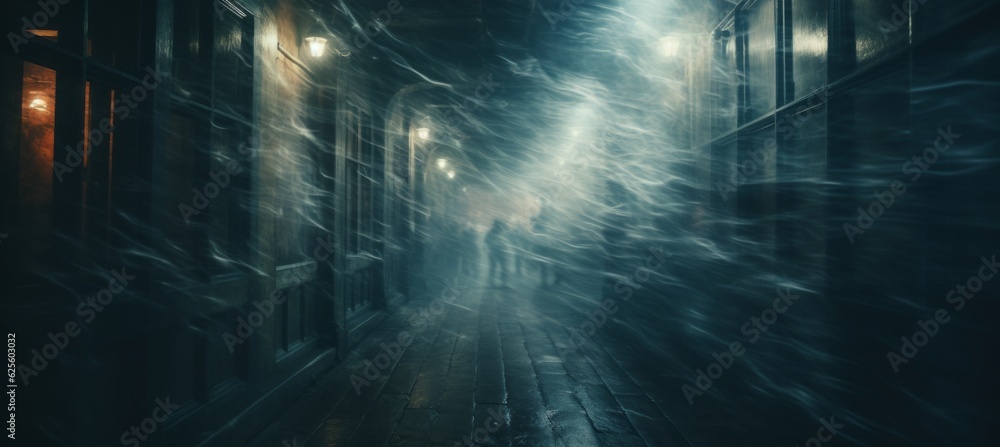 Haunted tunnel corridor melancholic dark background. Generative AI technology.