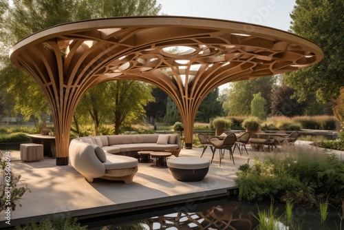 Photo of a shaded structure adorned with inviting outdoor seating arrangements