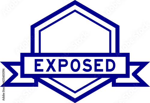 Vintage blue color hexagon label banner with word exposed on white background