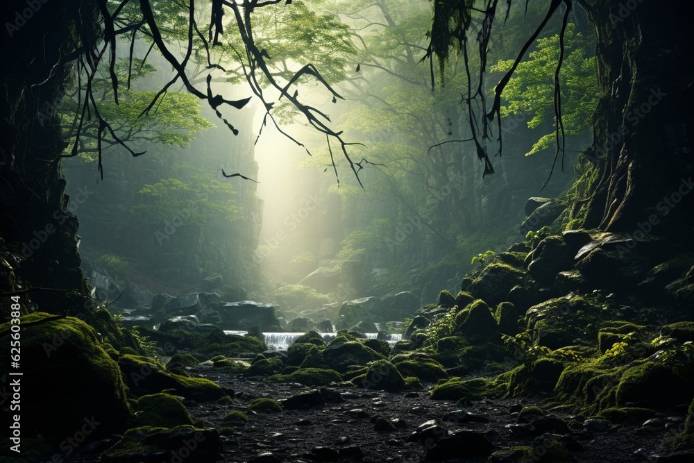Mystical forest landscape photography, Generative AI